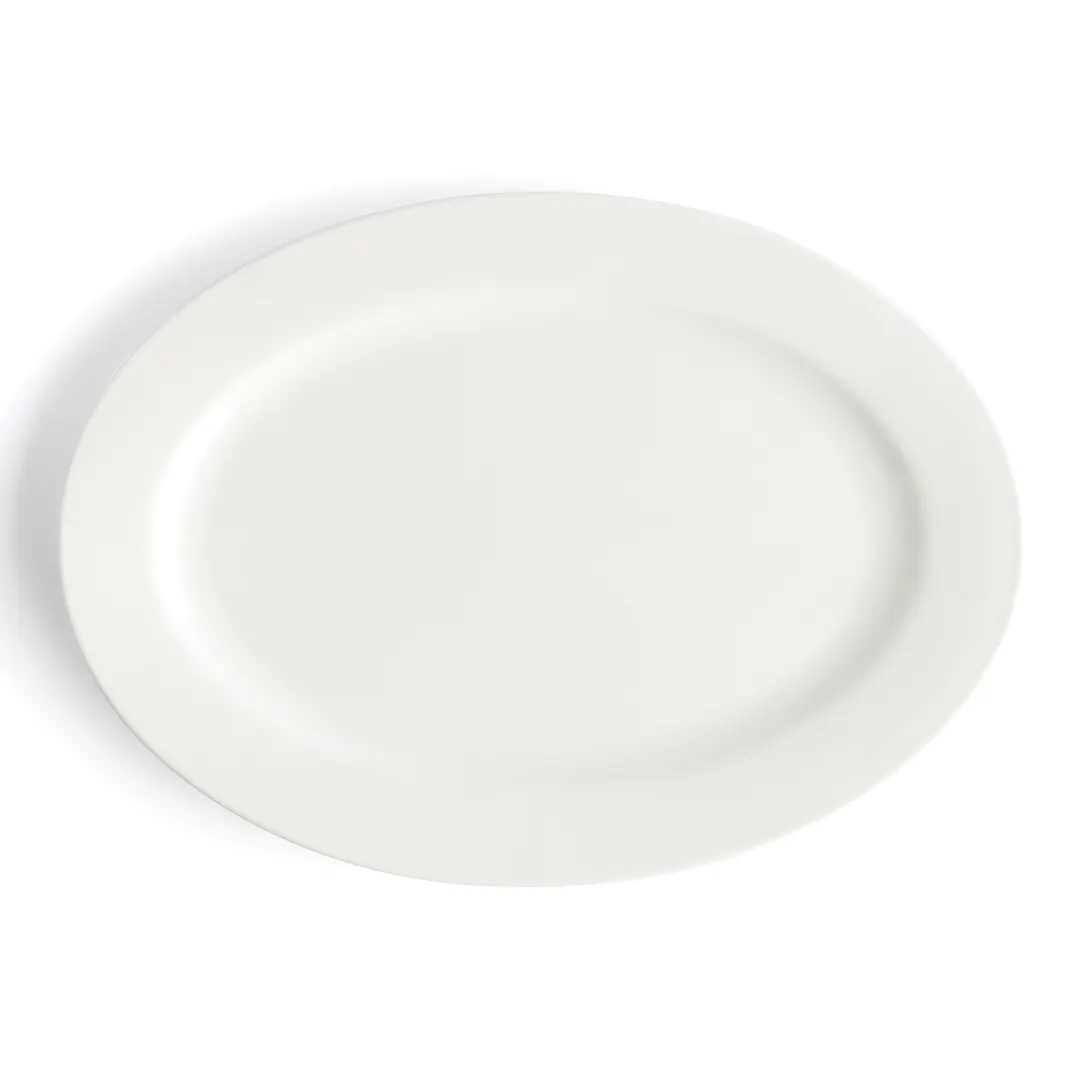 Browne USA 5630118 China Plate - Oval White High-Alumina Porcelain Wide Rim, 11.75" x 8.5" - 1 Dozen
