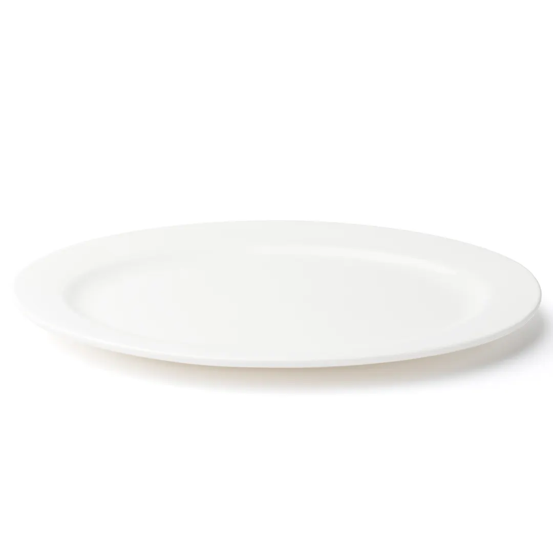 Browne USA 5630118 China Plate - Oval White High-Alumina Porcelain Wide Rim, 11.75" x 8.5" - 1 Dozen