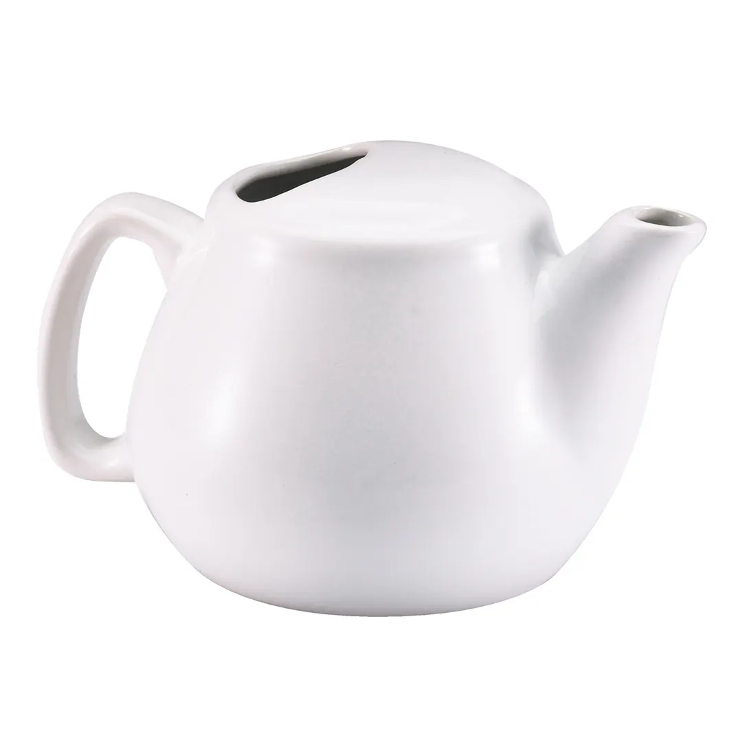 Browne USA 564023W - 16 oz White Ceramic Teapot incl. Strainer, 6-2/5" x 4", No Lid