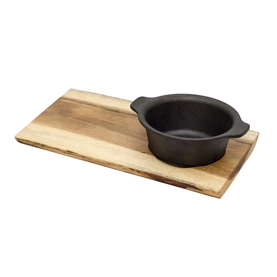 Browne USA 571267 Serving Board, Rect 11-4/5" x 6-7/10" Acacia Wood, Reversible with Round Well