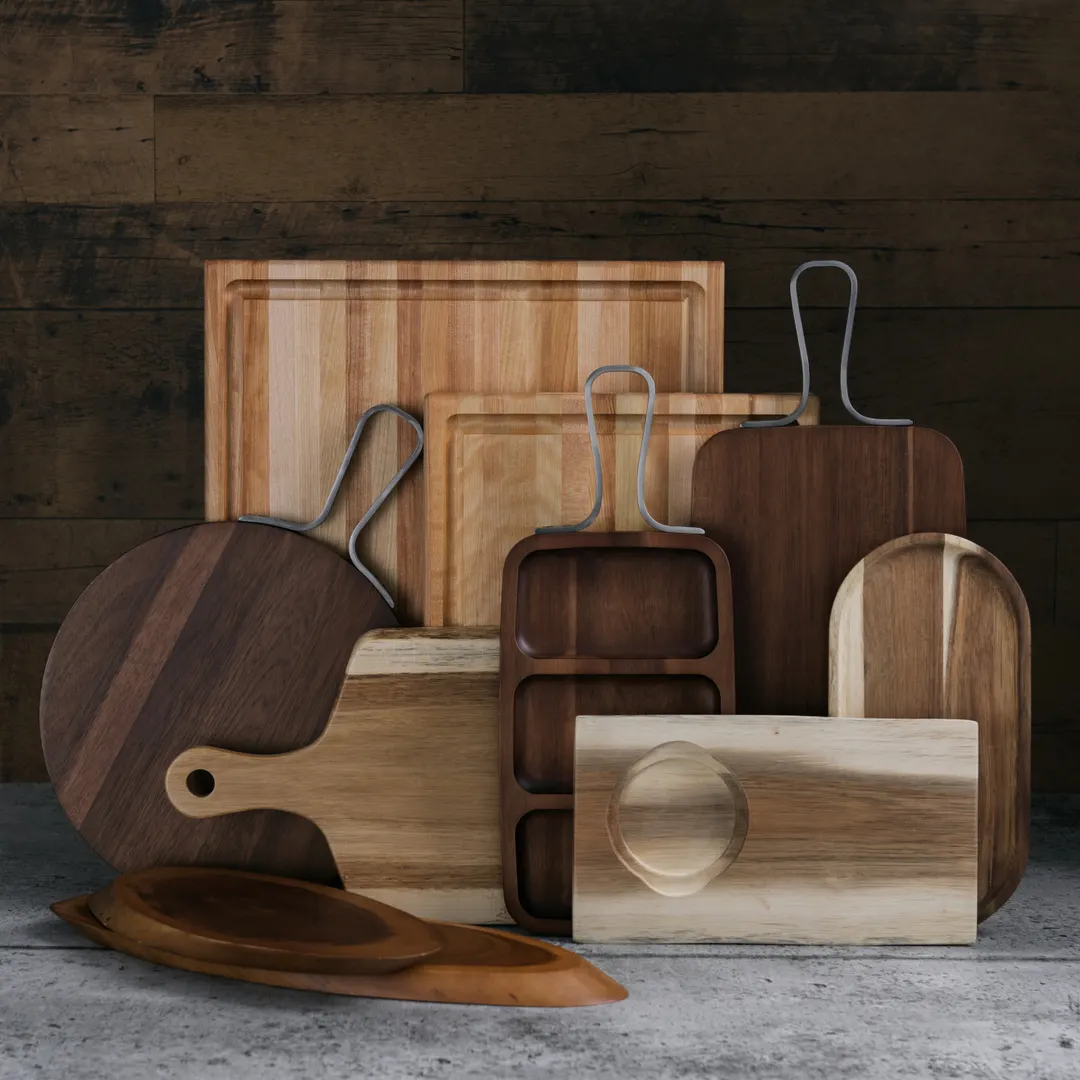 Browne USA 571712 Serving Board, 12" Acacia Wood, Walnut, Reversible, Stainless Steel Handle
