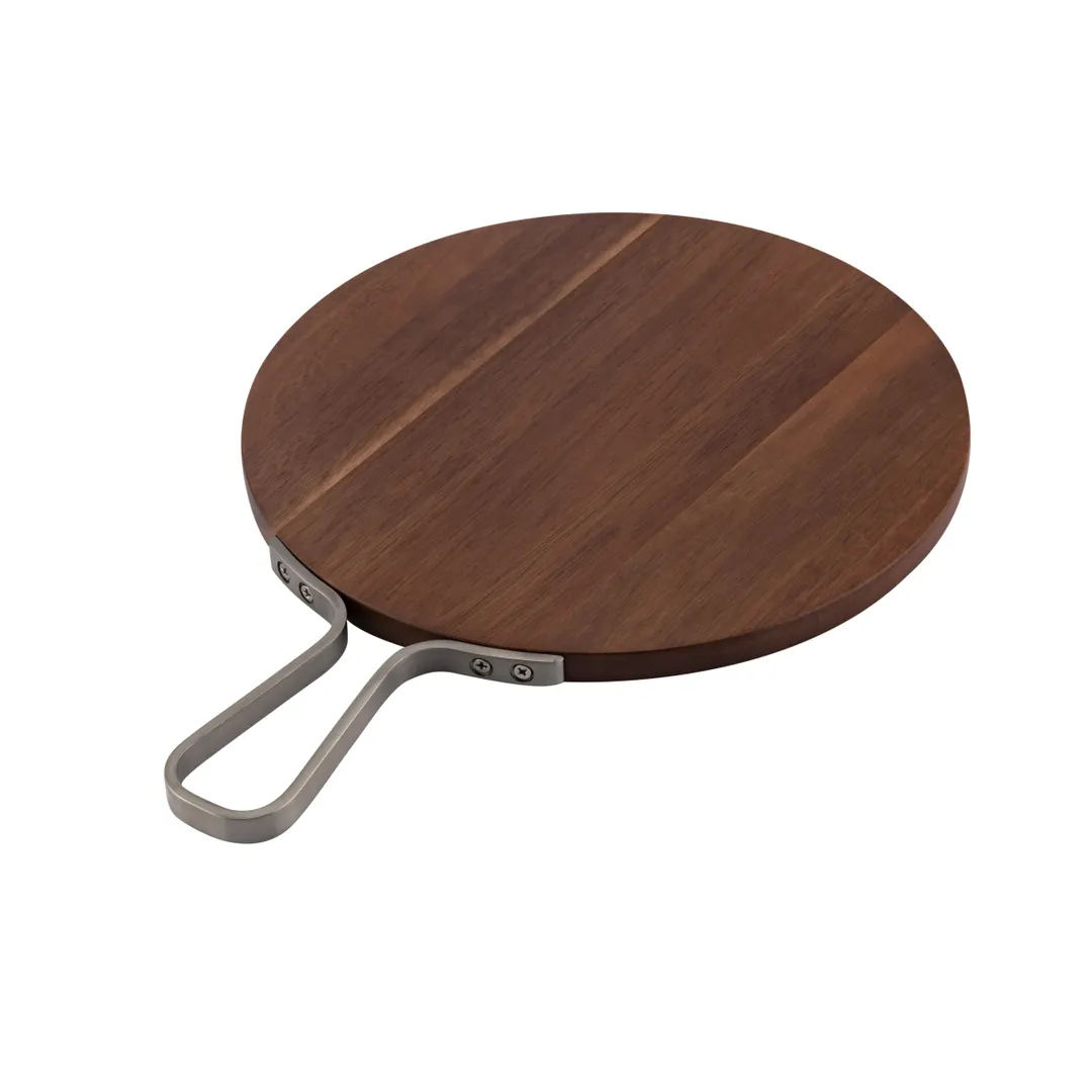 Browne USA 571712 Serving Board, 12" Acacia Wood, Walnut, Reversible, Stainless Steel Handle
