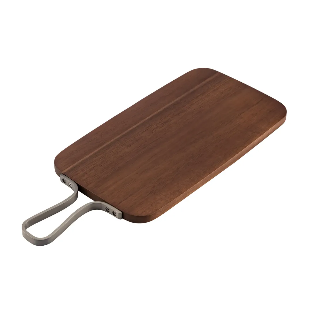 Browne USA 571808 Serving Board – 15" x 8-1/2" Wood, Walnut, Reversible, Stainless Steel Handle