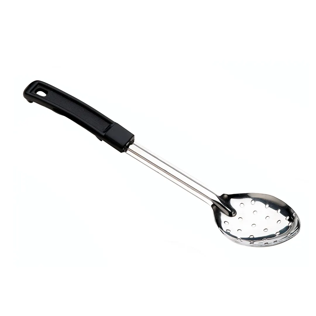 Browne USA 572312 - 11" Perforated Serving Spoon, Stainless Steel, Black Handle, Hole, 1.5 mm Thick