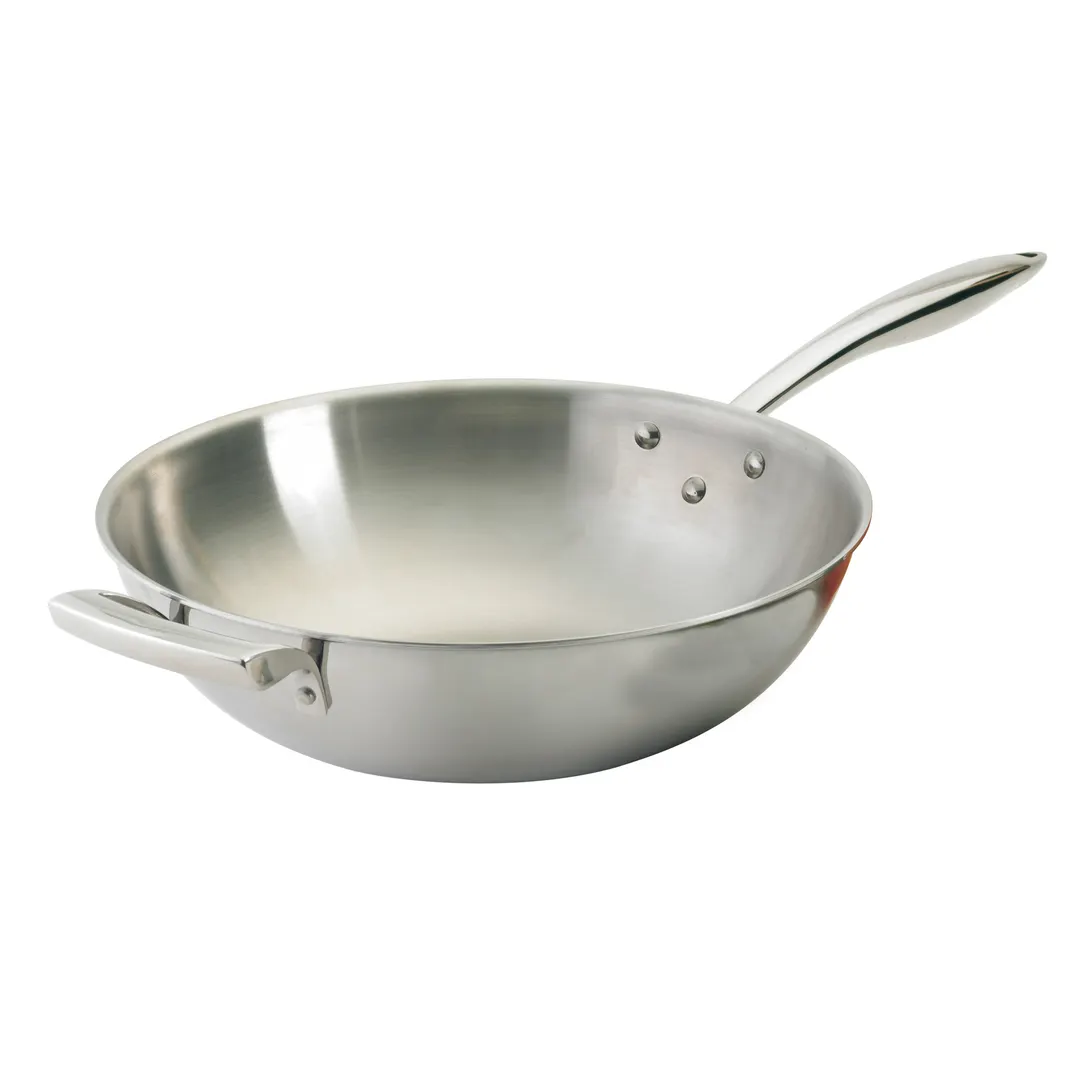 Browne USA 5724095 Thermalloy 5-Qt 12" Wok, Stainless Steel, Handle, Induction Ready, NSF