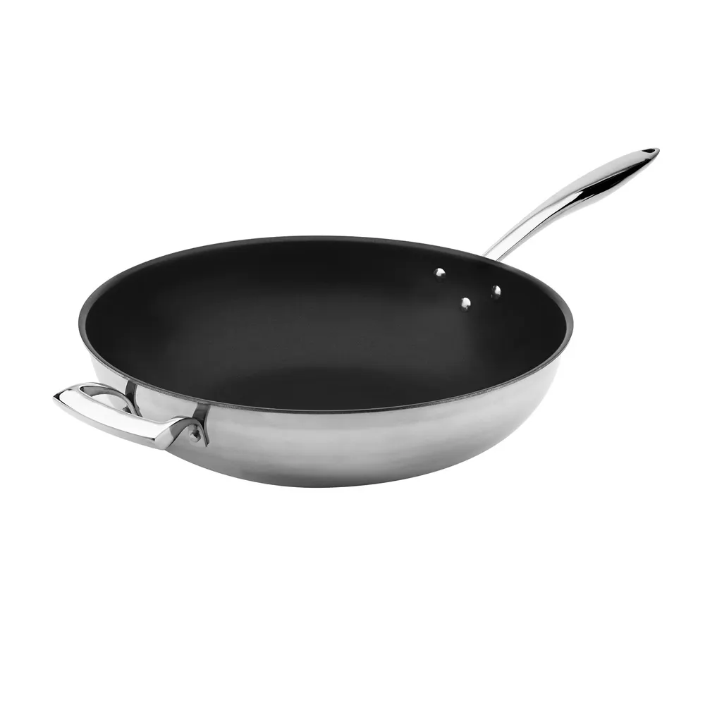 Browne USA 5724104 9‑Qt 14" x 3½" Wok, Thermalloy Stainless‑Aluminum, Non‑Stick, Induction Ready