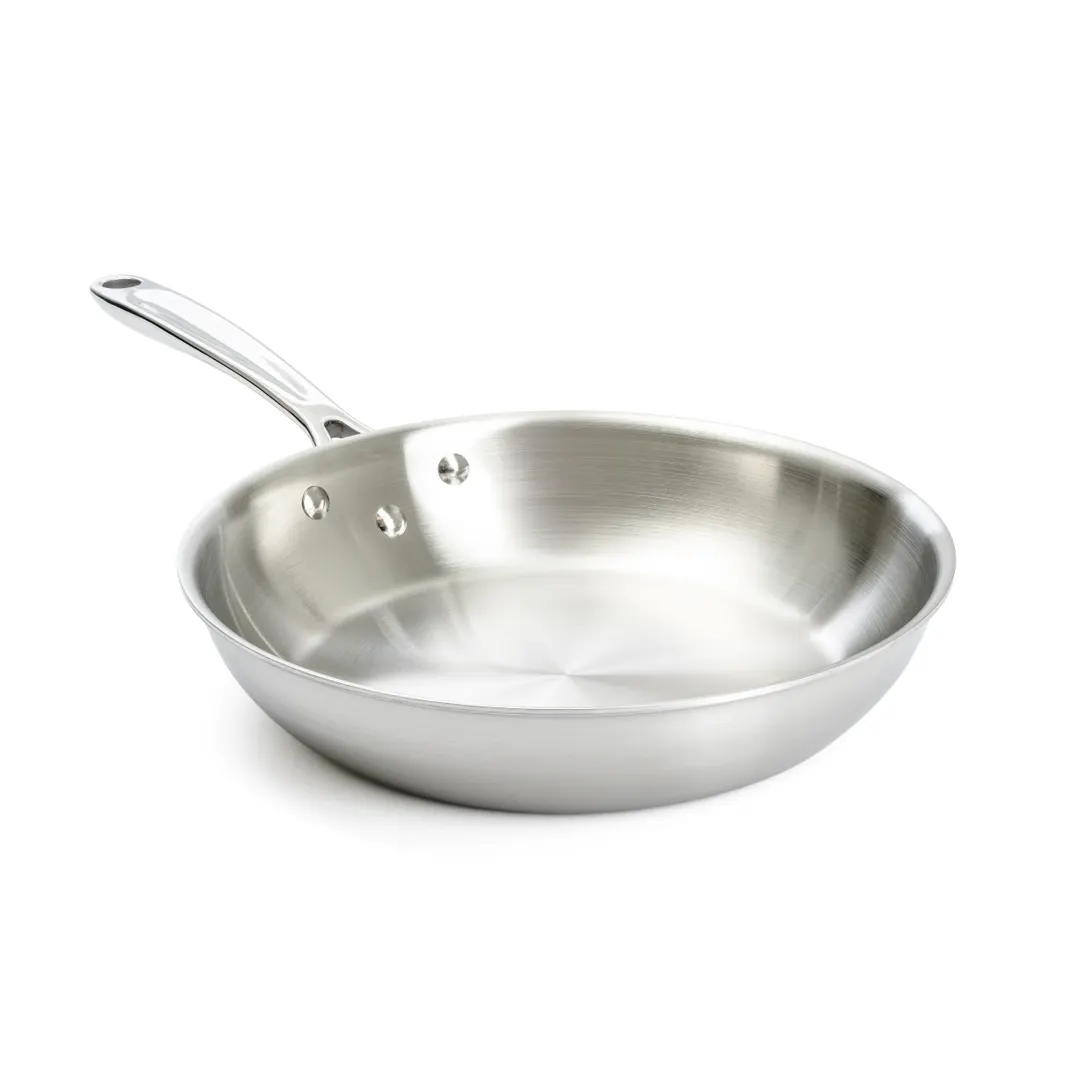 Browne USA 5724153 9.5" Fry Pan, 18/8 Stainless Steel, ProGrip Riveted, Induction Ready, Uncoated