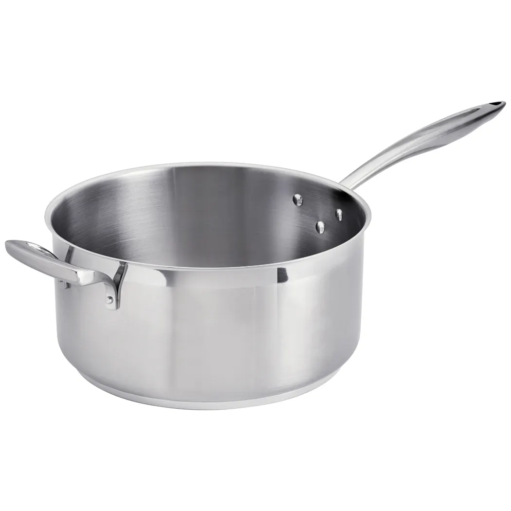 Browne USA 5724166 Sauce Pan, 8 Qt 11" Dia x 5.5" H, Stainless/Al Core, Natural Hdl Induction NSF