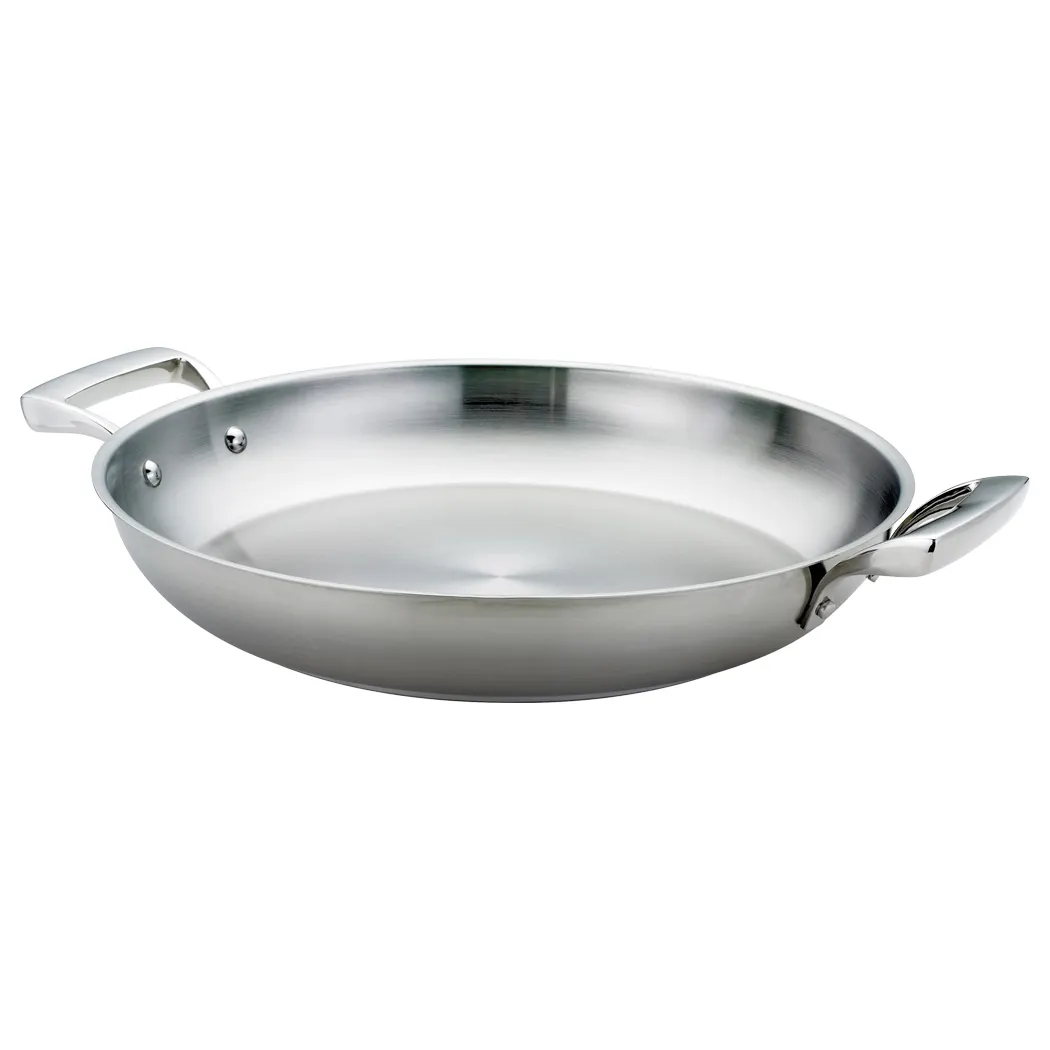 Browne USA 5724174 - 8.6 Qt 16" Dia x 2" H Paella Pan, Stainless/1/4" Al Core,, Handles