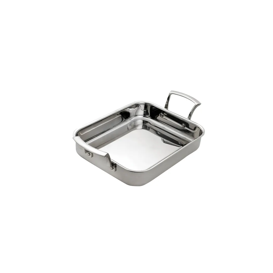 Browne USA 5724175 3-Qt Roasting Pan, 11" x 8" x 2" Stainless Steel, Induction Ready, Handles