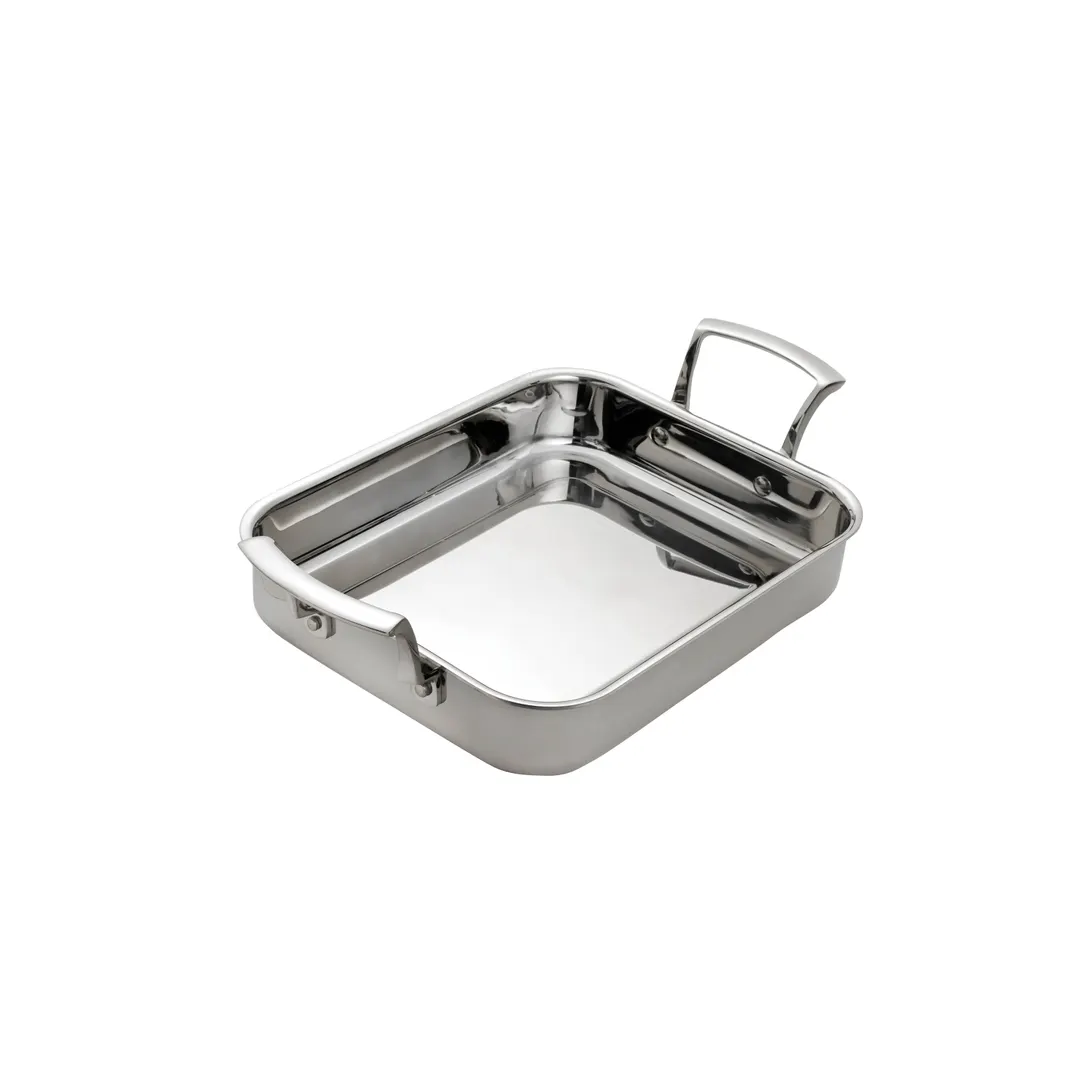 Browne USA 5724176 4.6 Qt Roasting Pan, 14" x 11-2/5" x 2", Stainless Steel, Induction Ready, NSF