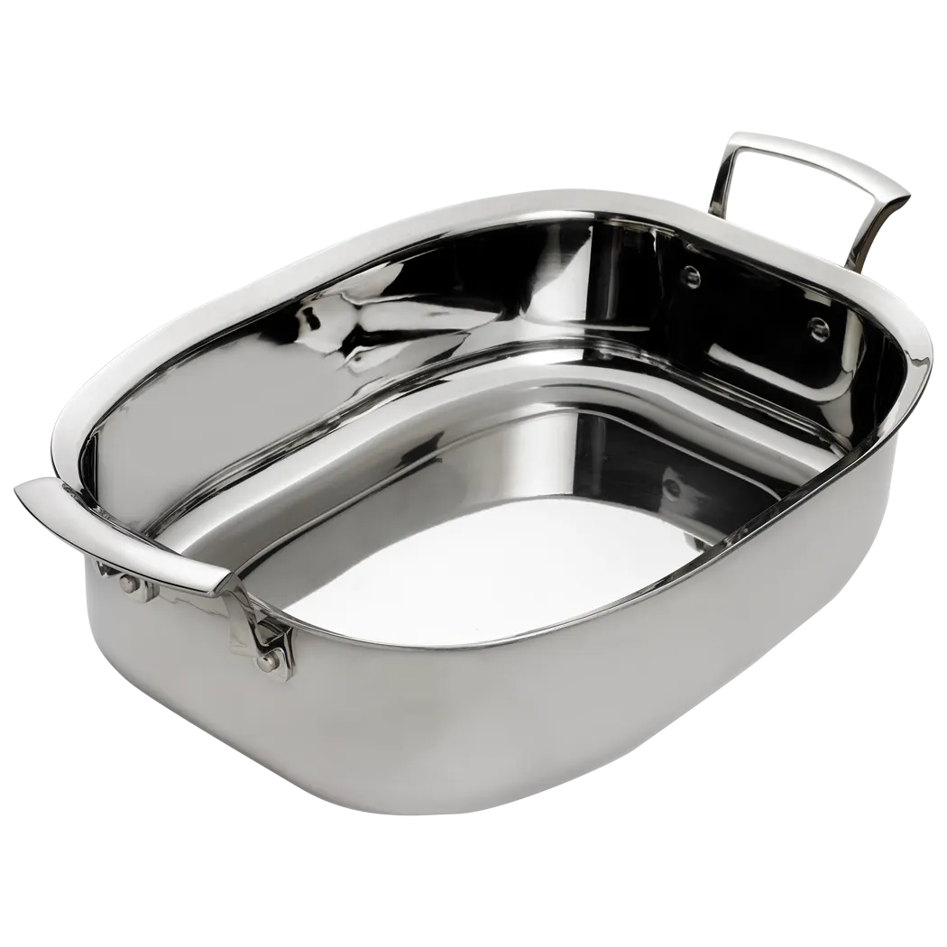 Browne USA 5724179 7‑Quart Roasting Pan, 14" x 10" x 3", Stainless Steel, Induction Ready, NSF, Handles