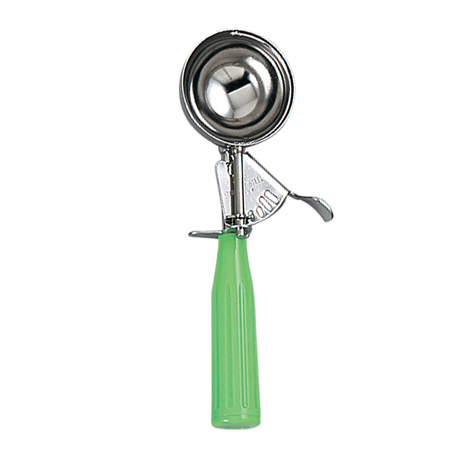 Browne USA 573312 Ice Cream Disher, 2‑3 oz, ThumbPress Stainless Steel Bowl, Green Plastic Handle