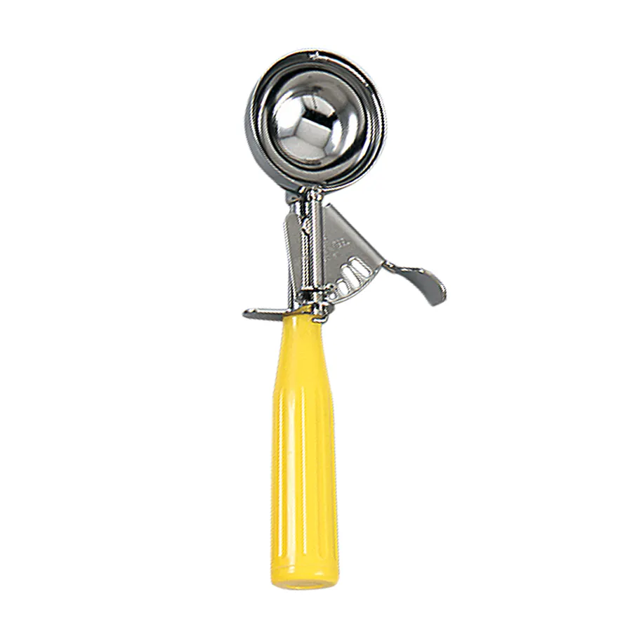 Browne USA 573320 Ice Cream Disher #20, 1.75 oz, Thumb, 18/8 Stainless Steel Bowl, Yellow Handle, NSF