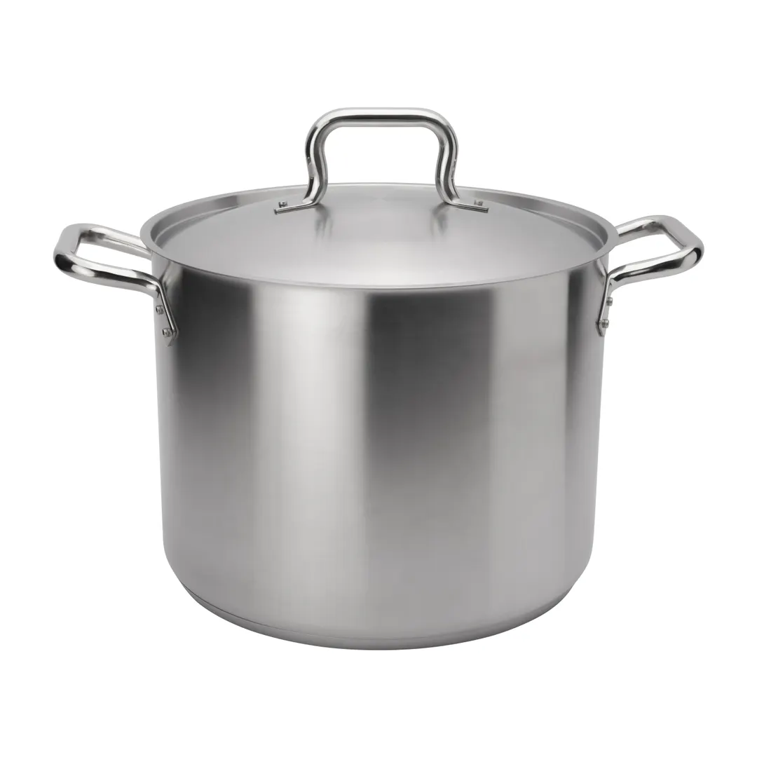 Browne USA 5733924 Stock Pot, 24‑Qt 13.4" Dia x 10.6" H SS, Tri‑Ply, Cover, Induction, NSF