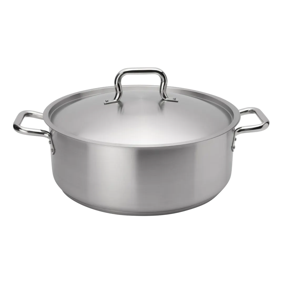 Browne USA 5734014 Elements Brazier, 15‑Qt 14" Steel Pot with Cover, Induction‑Ready, Oven Safe