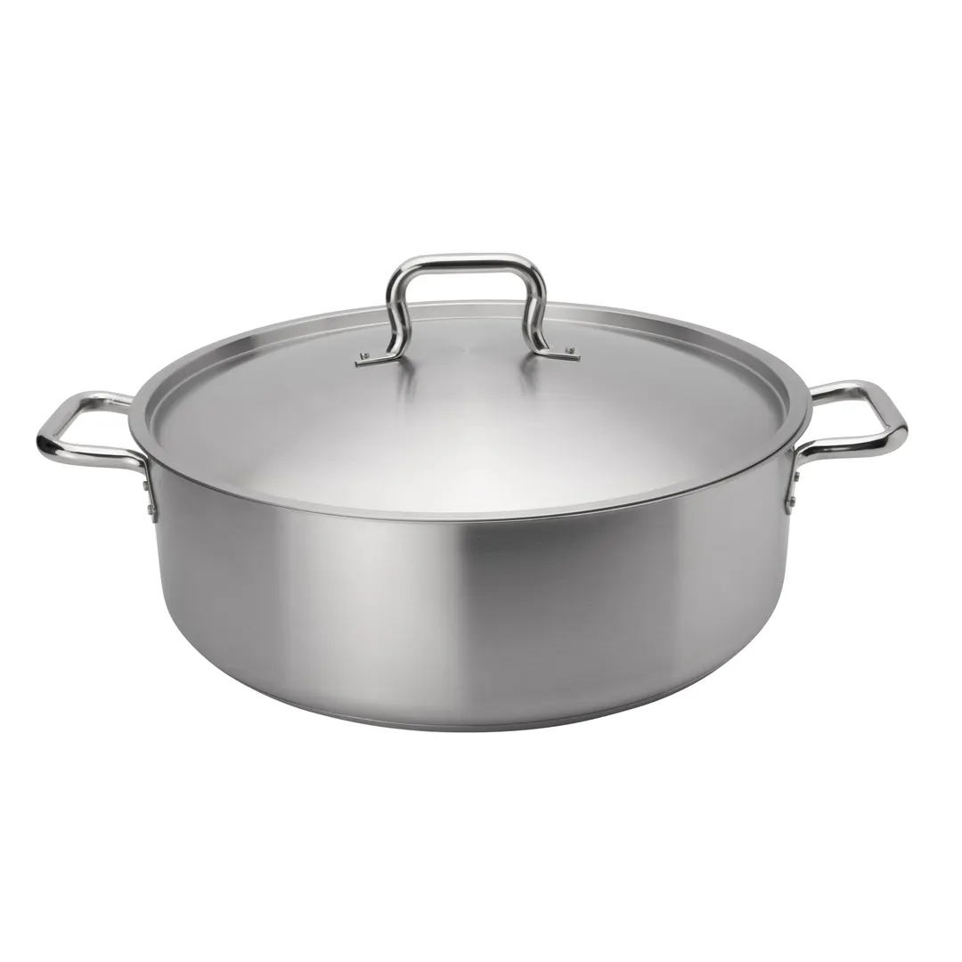 Browne USA 5734024 Brazier, 25‑Qt 17" Pot with Cover, Stainless Steel, Induction‑Ready, Oven Safe