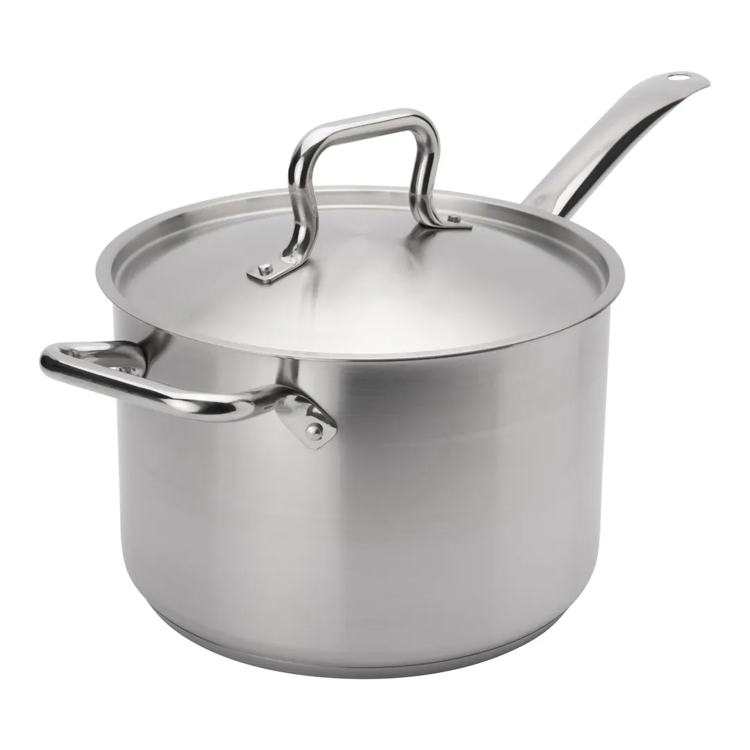 Browne USA 5734040 Sauce Pan, 10 Qt, 11" Dia x 6-3/10" H, Steel, Cover & Handle, Induction, NSF