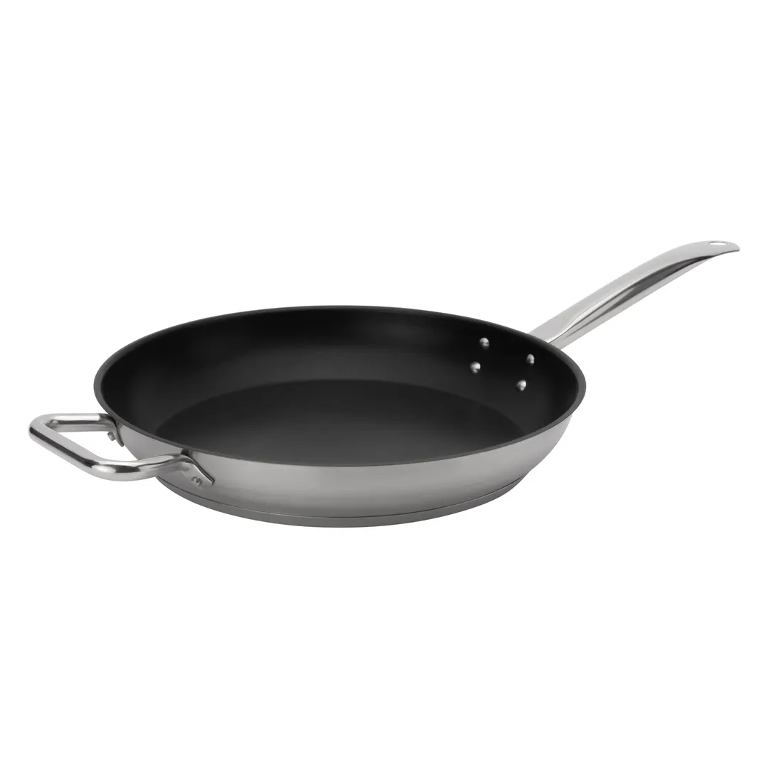 Browne USA 5734064 Fry Pan, 14" x 2-2/5" , Riveted Handle, Induction, Stainless Steel Non‑Stick, NSF