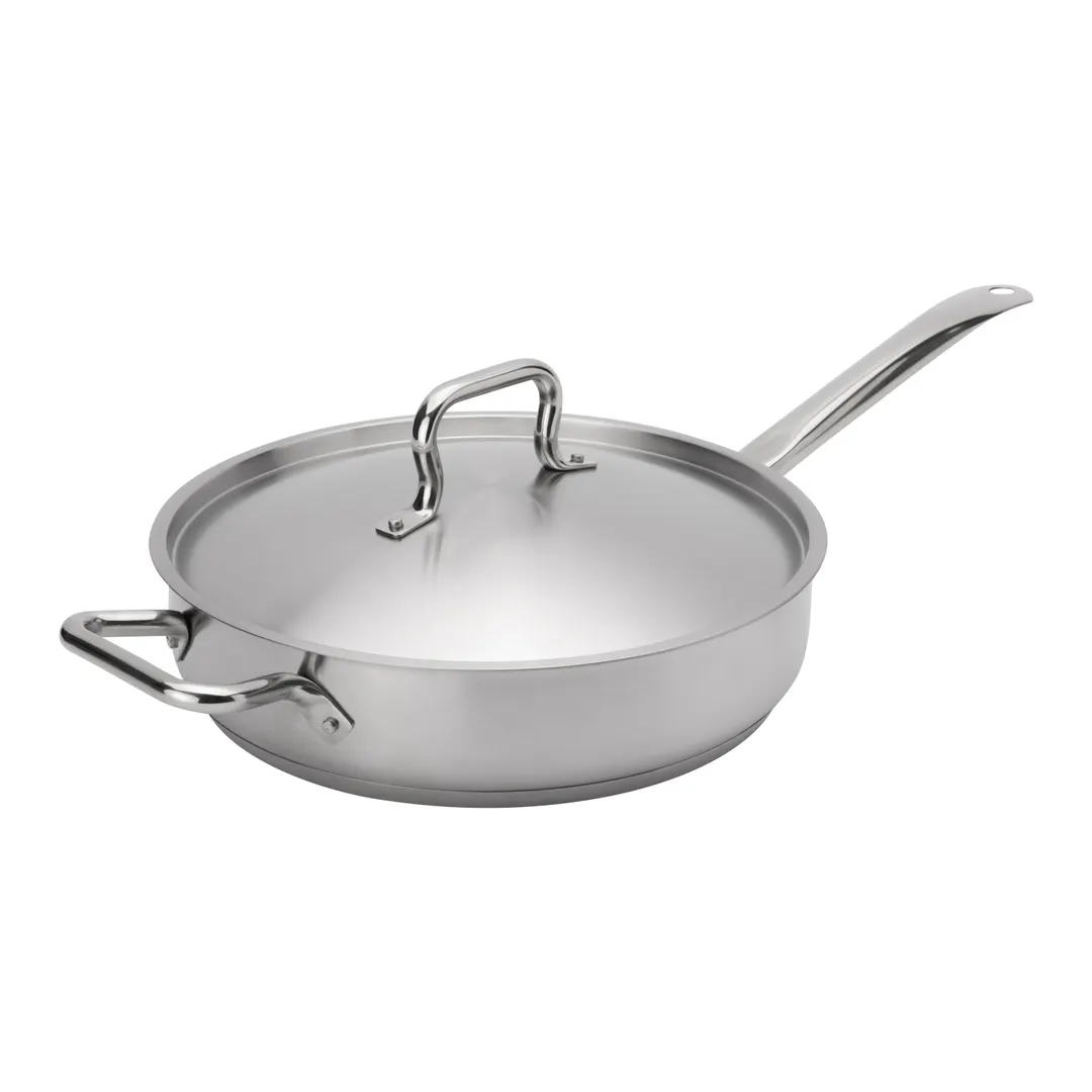 Browne USA 5734185 5qt Sauté Pan,11‑4/5" Dia x 3" H, Stainless Riveted Handle, Cover,Induction Ready