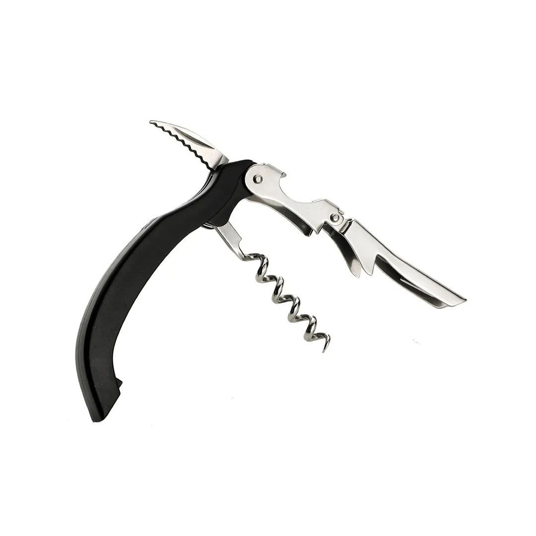 Browne USA 574075 Waiter Corkscrew 4-1/2" Double‑Hinged Stainless Steel Black Handle – 1‑Step Opening