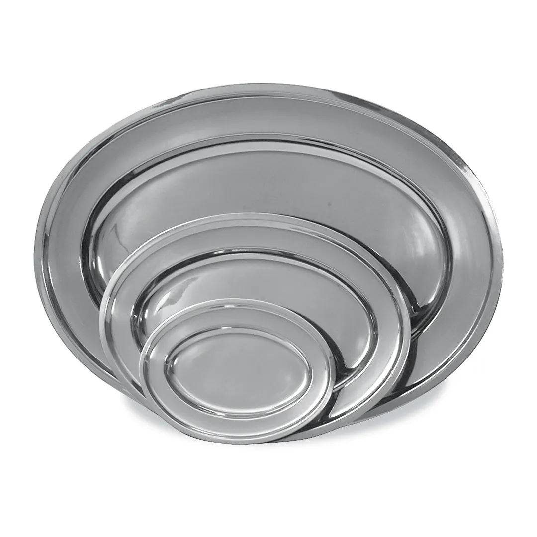 Browne USA 574183 Oval Stainless Steel Platter, 16" x 10.75", Rolled Edge, Dishwasher Safe