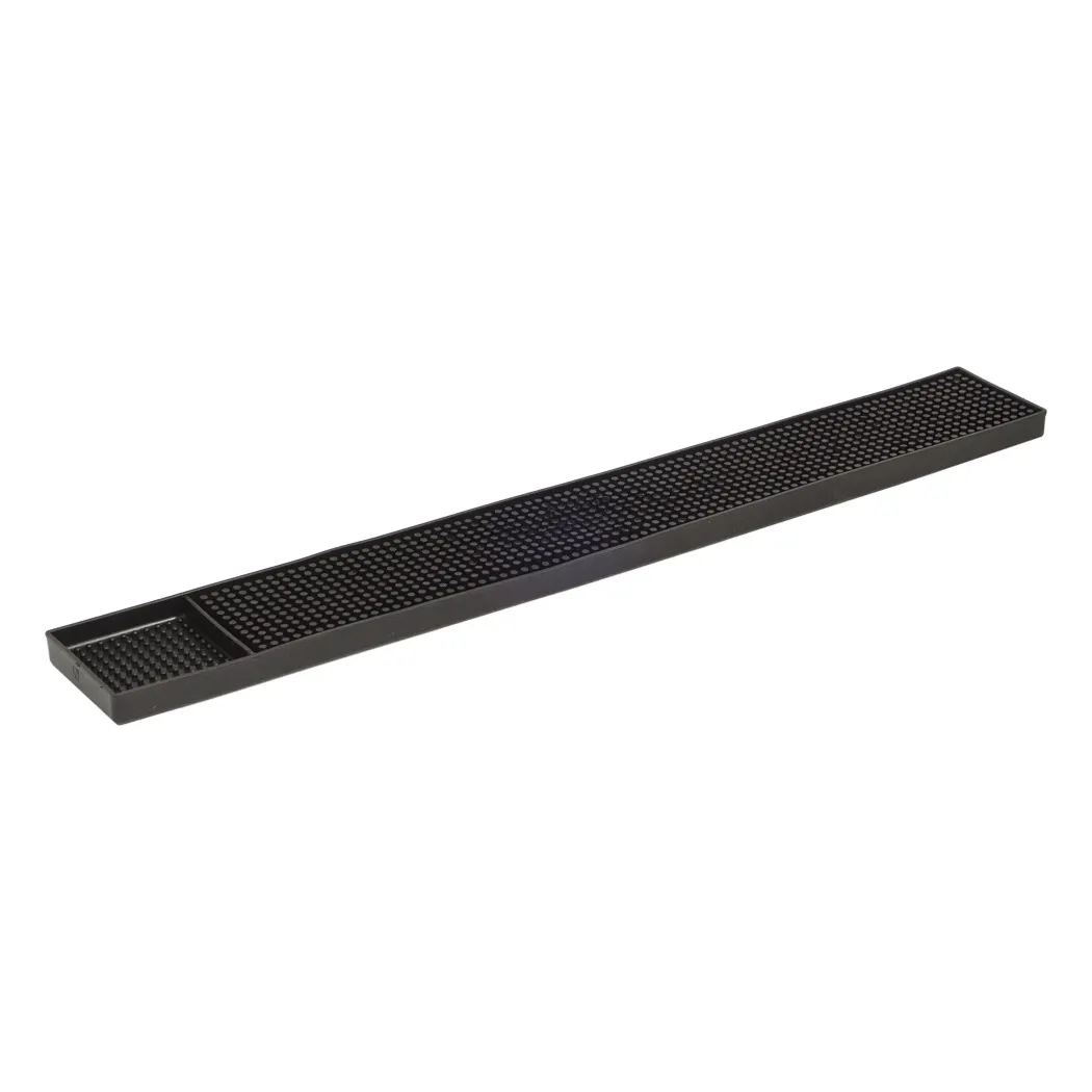 Browne USA 57486602 Bar Mat – 24" x 3" Rectangular Rubber Bar Drainer with End Well, Black