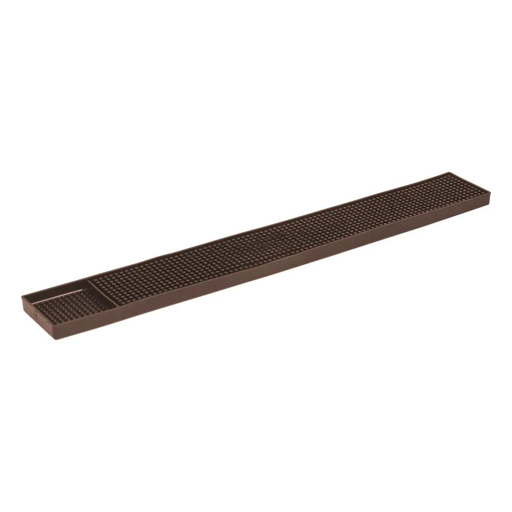 Browne USA 57486612 Bar Mat – 24" x 3" Rectangular Rubber Bar Drainer with End Well, Brown
