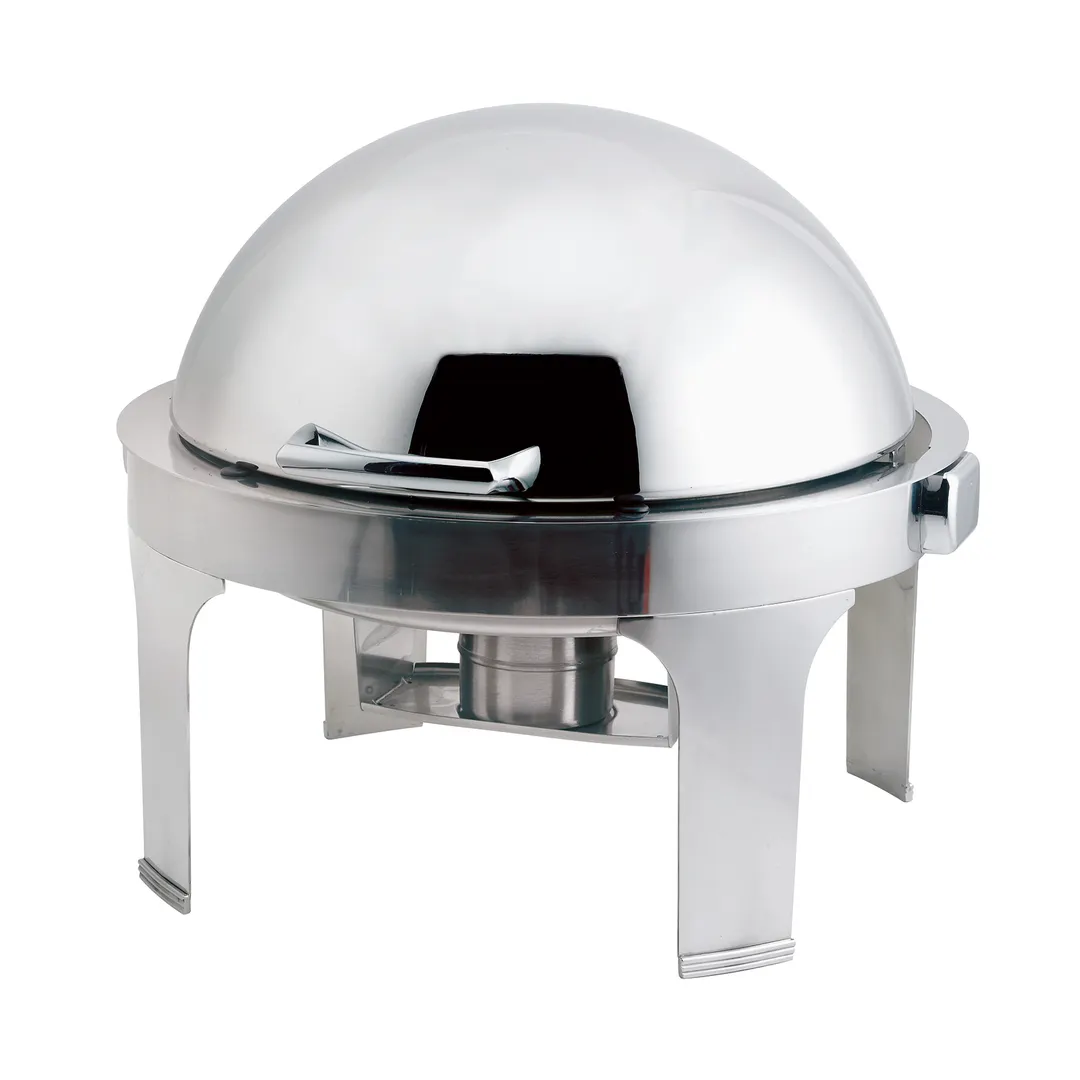 Browne USA 575176 - Harmony Chafer 7 qt Stainless Round, 22‑1/2" x 20" Roll‑Top, Pan & 4" Water Pan