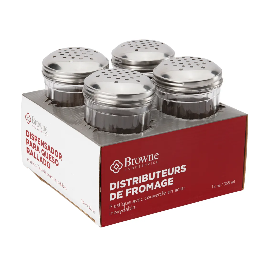 Browne USA 575233 Cheese/Spice Shaker, 12-22oz 3"x5-3/5" Poly Silver Perforated Top NoHandle - 4/Set