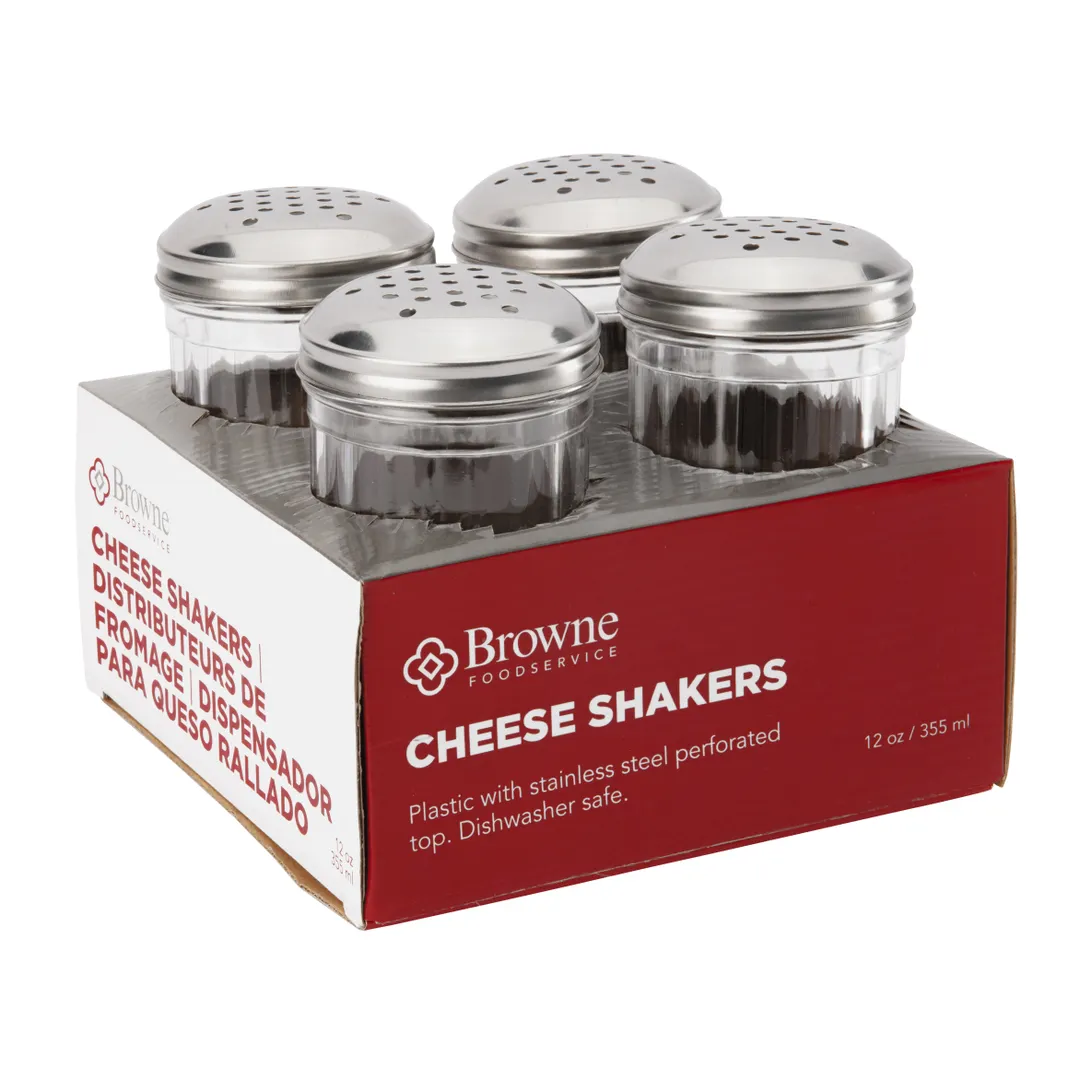 Browne USA 575233 Cheese/Spice Shaker, 12-22oz 3"x5-3/5" Poly Silver Perforated Top NoHandle - 4/Set