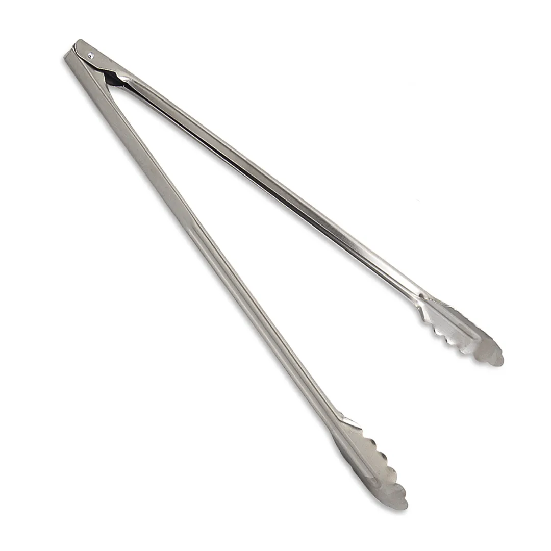 Browne USA 57539 Utility Tongs - 14-16" Stainless Satin, Coil Spring, Scalloped Edges, 1 mm