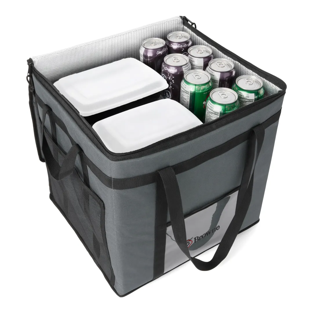 Browne USA 575390 Insulated Food Delivery Bag, 16x14x14, 600D Polyester, Water Resistant, Thermal Insulation