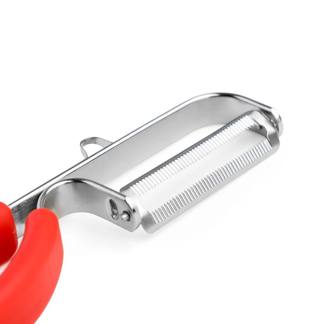 Browne USA 575436 Vegetable Peeler, 1" Stainless Serrated Blade with Protector, Cutter & TPE Handle