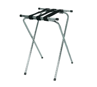 Browne USA 575696 Tray Stand, 19-1/2" x 15" x 31-1/2" Powder‑Coated Steel, Silver Frame, Black Straps, Double Bar