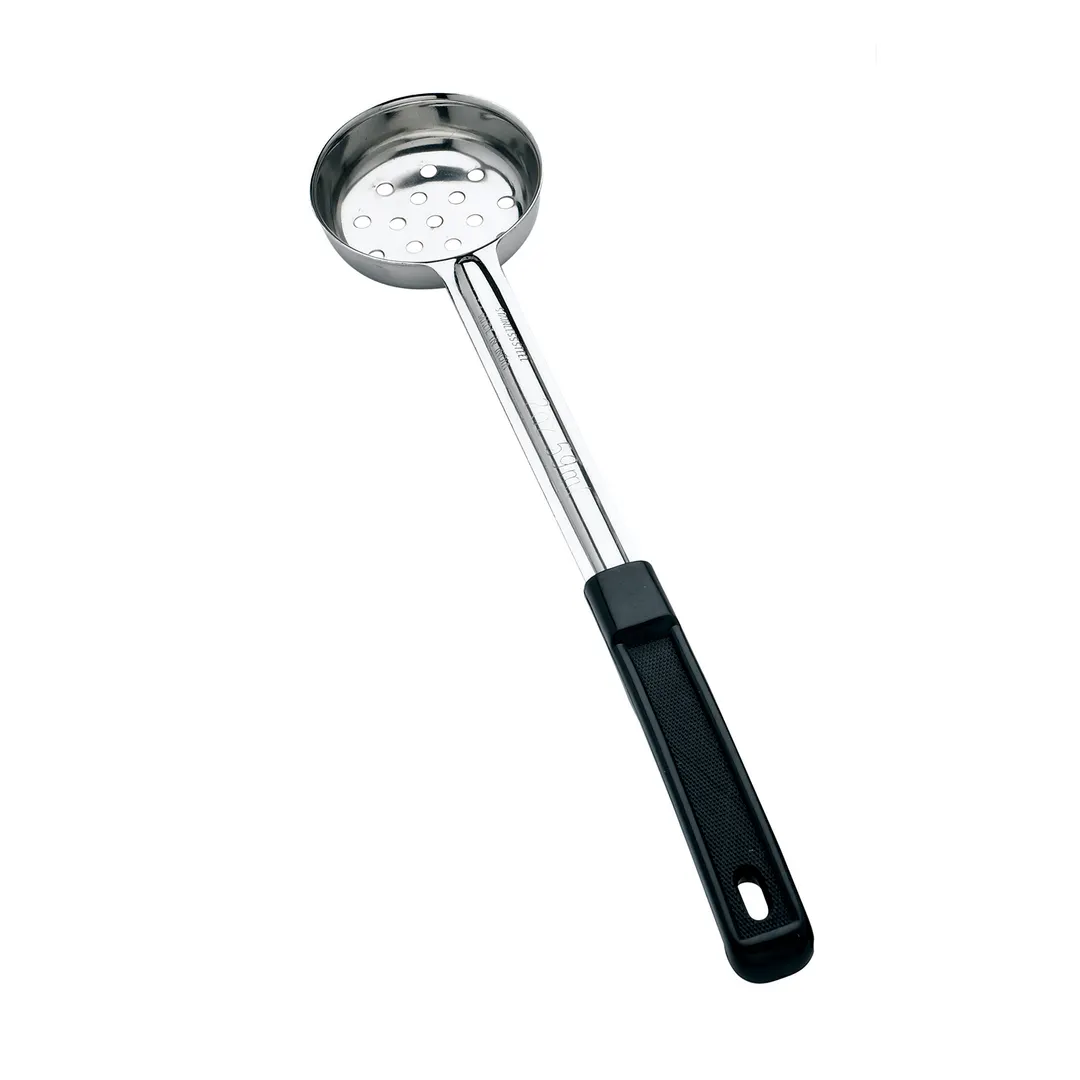 Browne USA 5757221 Spoon – 2 oz, Perforated 10-4/5" Length, Steel, Black Handle, Heat‑Resist