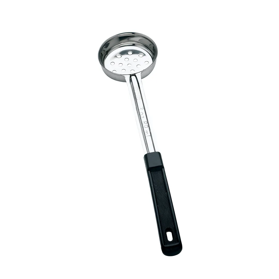 Browne USA 5757231 Spoon - 3 Oz, 10-4/5" Perforated, Stainless Steel With Black Plastic Handle