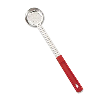 Browne USA 5757421 Spoon – 2 Oz, 10-4/5" Length, Perforated Stainless, Red Handle, 1 mm Thick