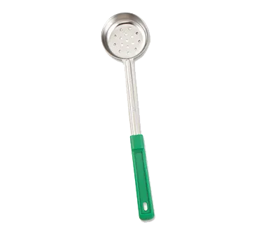 Browne USA 5757441 Control Spoon – 4 Oz, 10-4/5" Perforated Stainless Steel, Green Handle, 392°F