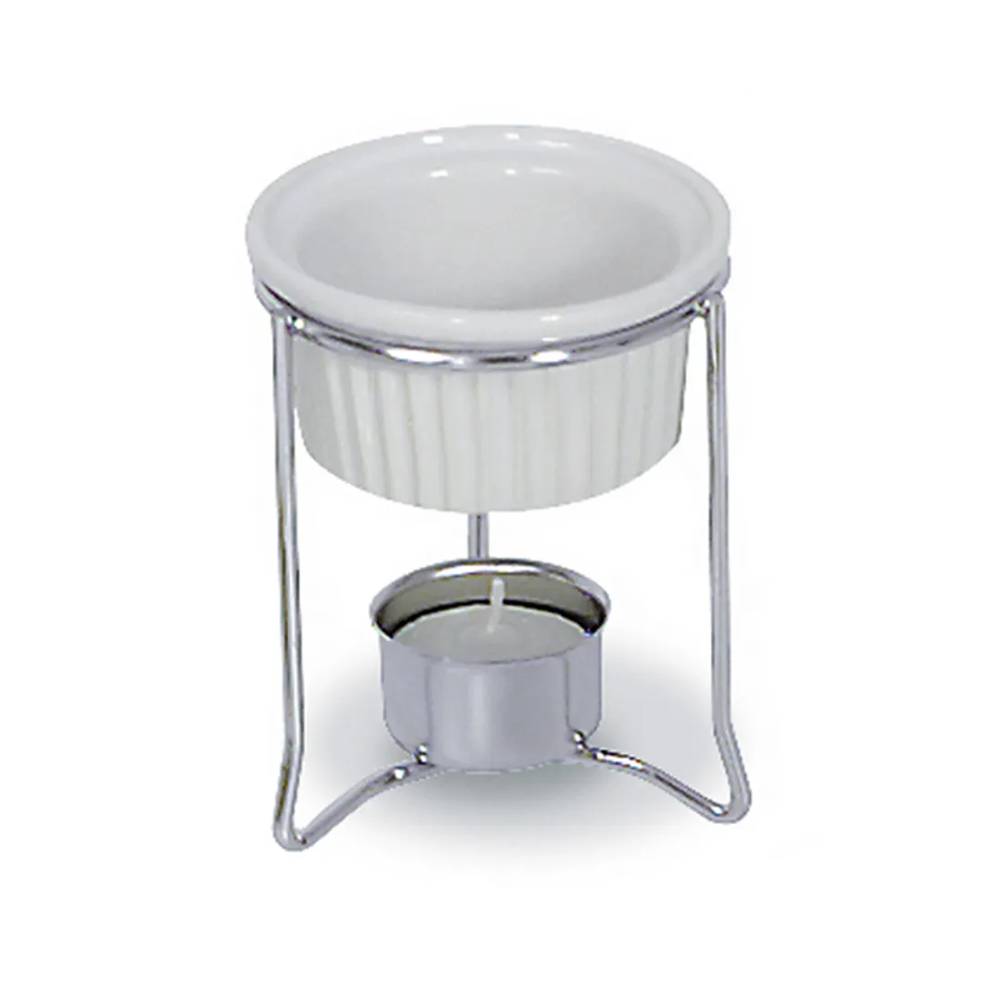 Browne USA 575767 Butter Warmer, 4-Oz, 3-1/2" x 4-3/10" Stoneware Pot, Chrome-Plated Frame