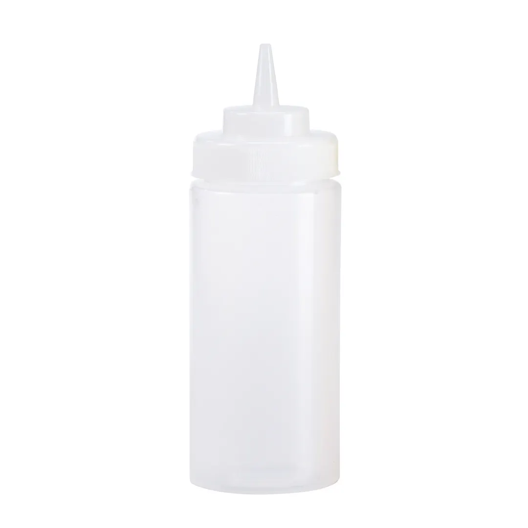 Browne USA 57802400 Squeeze Bottle 24 oz Clear Polyethylene Wide-Mouth No-Drip Tip Clear/White Cap