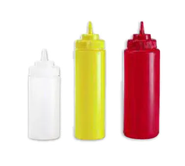 Browne USA 57803200 Clear PE 32 oz Squeeze Bottle, Wide Mouth, Single No‑Drip Tip, Clear/White Cap