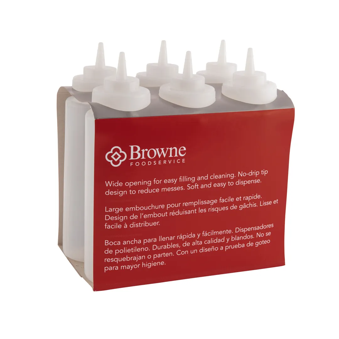 Browne USA 57803300 32 oz Clear Polyethylene Squeeze Bottle, Wide Mouth, No‑Drip Tip - 6/Set