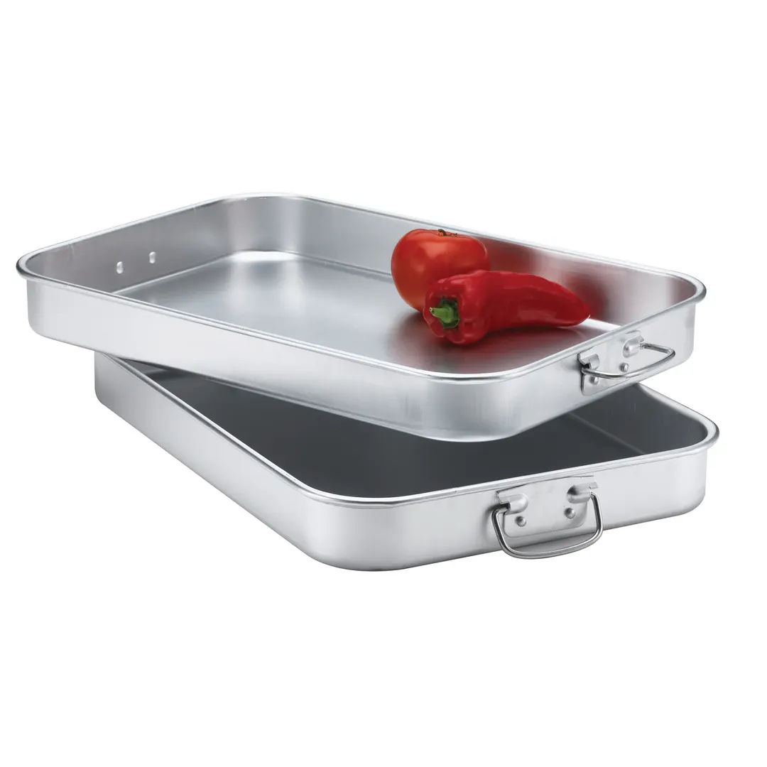 Browne USA 5811014 Roasting Pan 18.7" x 12.8" x 2.4" 18‑Gauge Alum Natural Rolled Edge Loop Handles