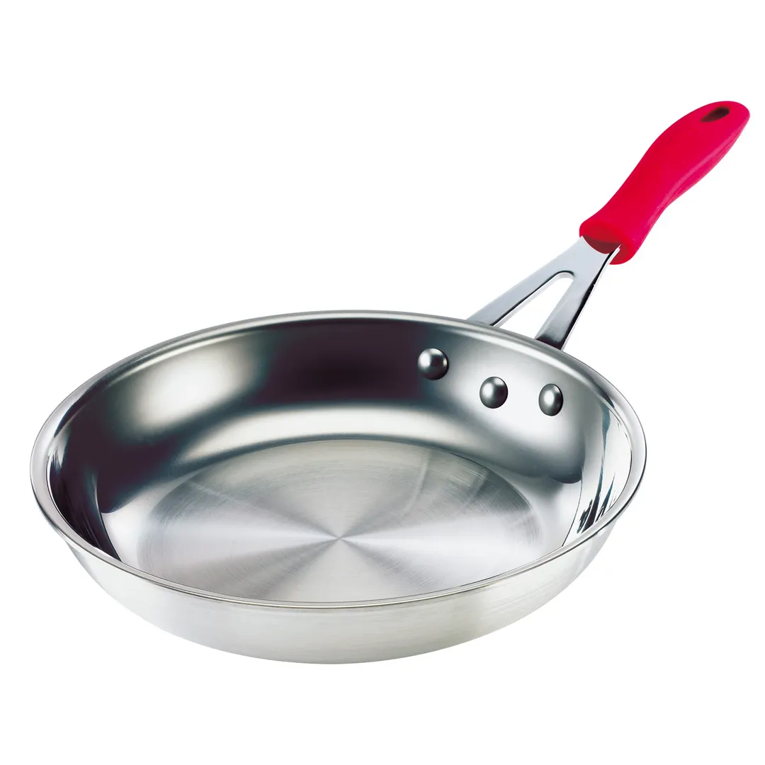 Browne USA 5812807 Fry Pan, 7" Dia x 1-3/4" H, Red Silicone Sleeve, Stainless Steel/Aluminum, NSF