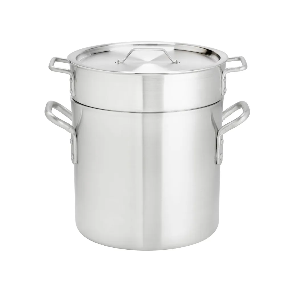 Browne USA 5813220 Double Boiler, 3‑Piece 20‑Qt (12" x 9‑4/5") Aluminum Pot, Natural