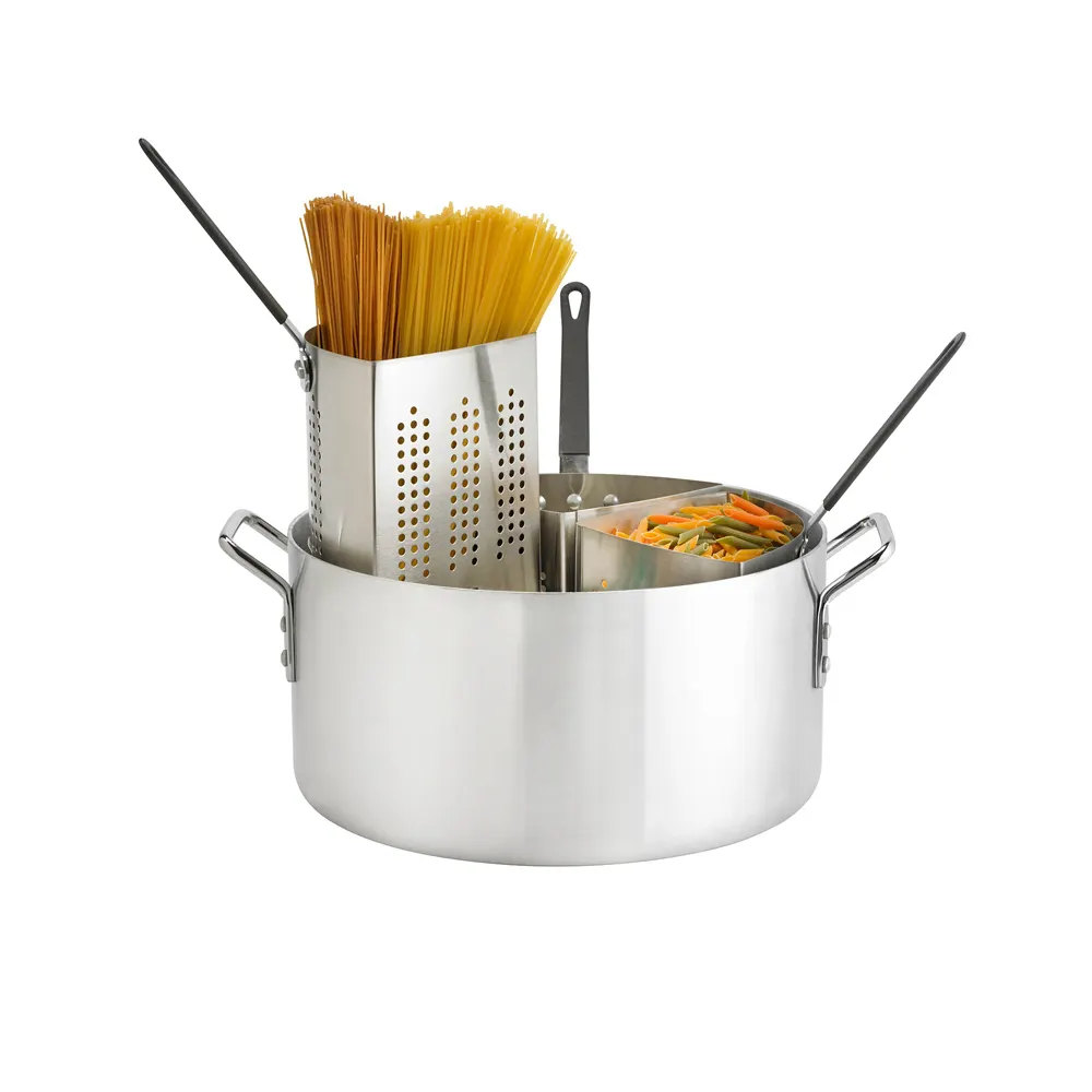 Browne USA 5813318 Pasta Cooker Set, 20 Qt 14‑1/4"×7" Pot, Aluminum Natural, 4 Baskets - Set