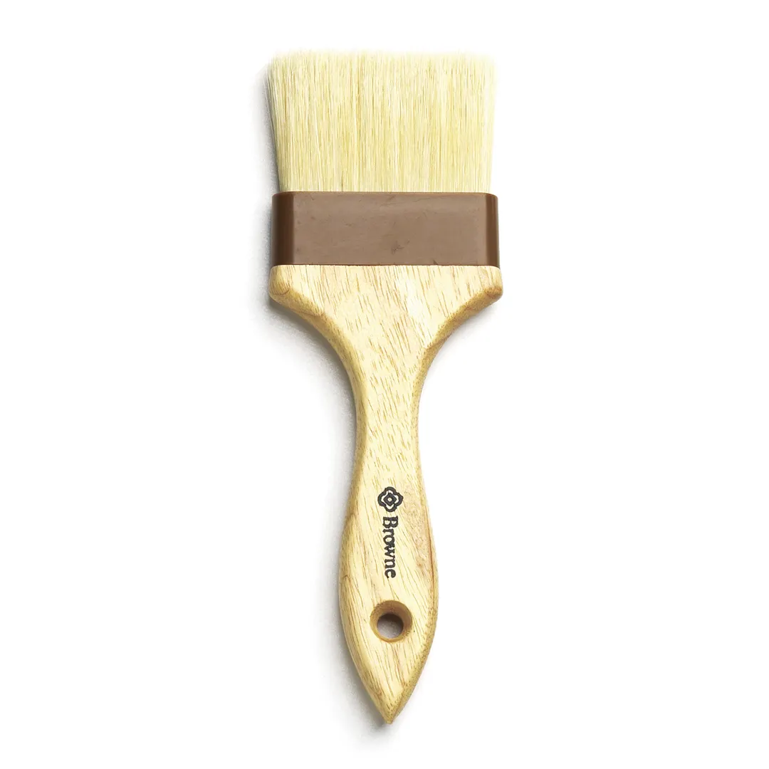 Browne USA 61200-3 Pastry Brush, 3" Flat Sealed, 100% Pure Boar Bristle, Wood Handle, ABS Ferrules
