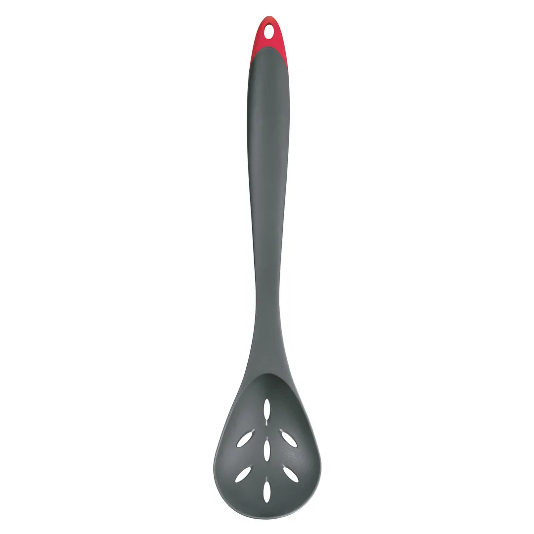 Browne USA 7112308 - Cuisipro Slotted Serving Spoon, 11" Black Fiberglass Handle, Red Loop, 480°F