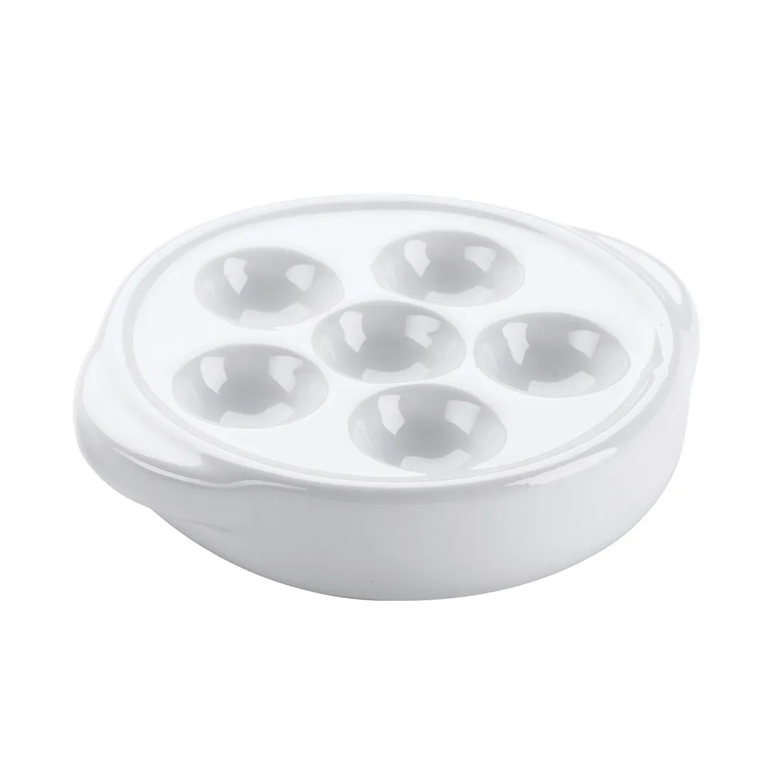 Browne USA 744041 Escargot Plate, 5" Dia. X 1-1/2" H, 6-Hole White Stoneware Dinnerware